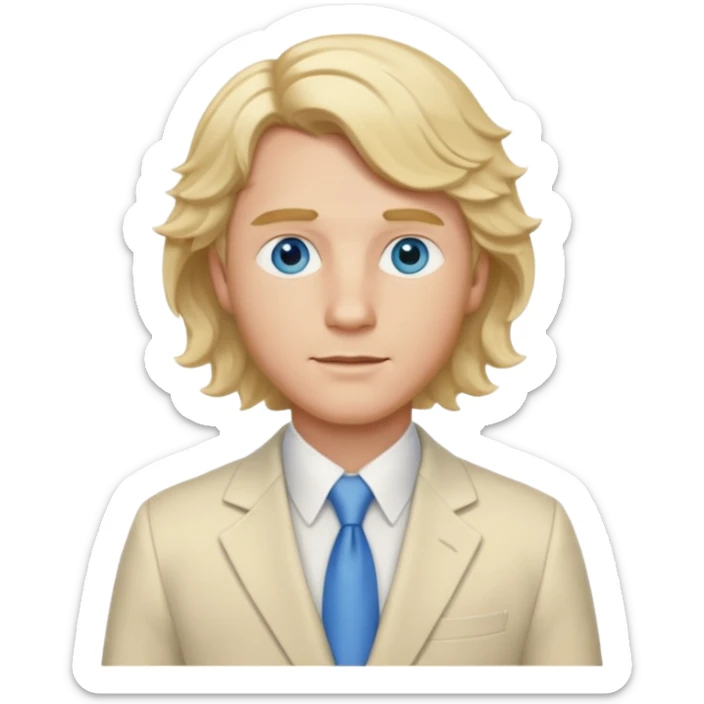 Tom Bryant from Summer of Fear with blonde wavy hair, blue eyes, cream suit sticker