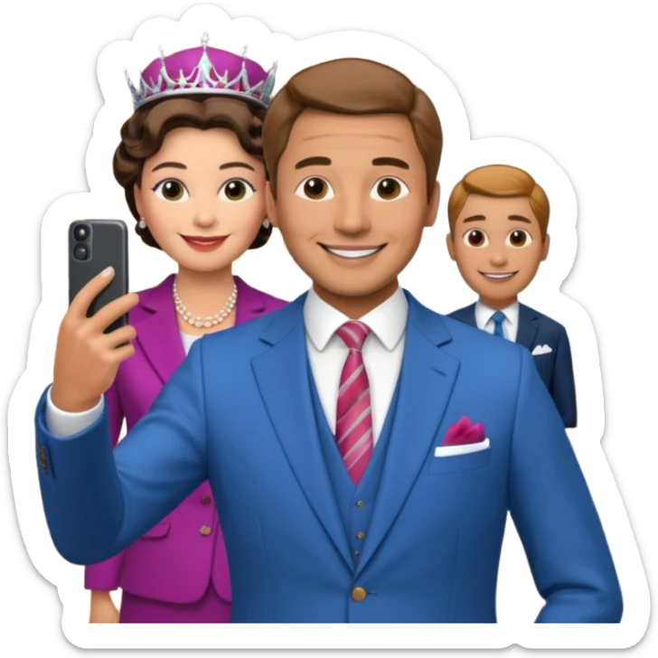 A person/a man who's taking a selfie in a room with the wax figures of the queen elizabeth the II sticker