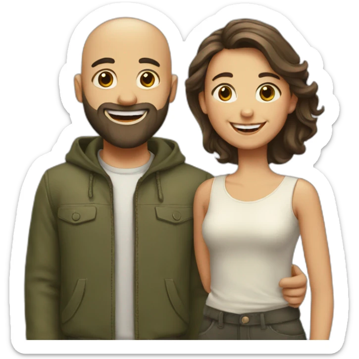 Happy-secret-couple-bald-guy-with-beard-with-boy-haircut-girl sticker