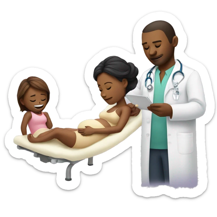 a woman gives birth and doctors stand nearby sticker
