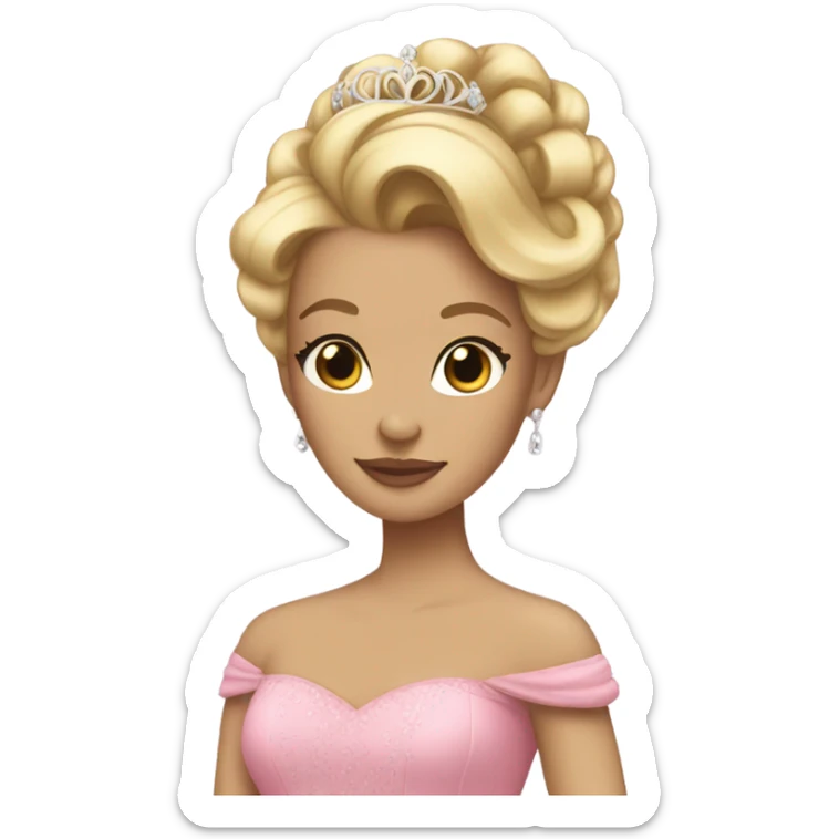 Princess with pink ballgown and light skin and big blonde hair updo pretty detailed realistic  sticker