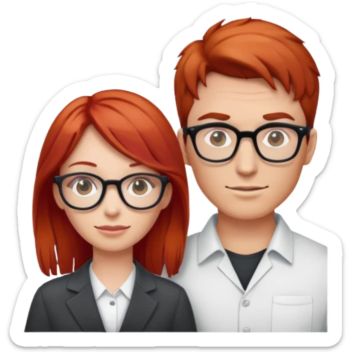 Red haired male with no glasses standing next to a redhead female with glasses ￼ sticker