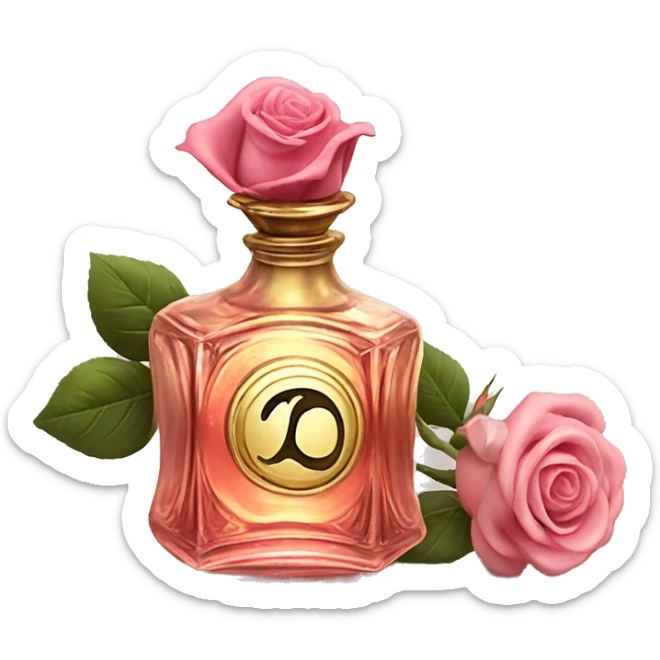 Rose magic sparkling old Antique oil perfume bottle with herbal and rose flowers sticker