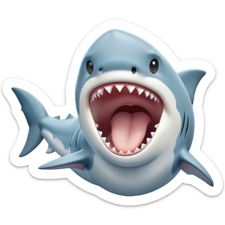 Cinematic Cute Yawning Shark Portrait Emoji, Head tilted slightly with a dramatic, wide-open yawn, showcasing a soft, streamlined body with gently drooping fins and eyes barely open in drowsy contentment, Simplified yet irresistibly adorable features, highly detailed, glowing with a soft, cozy glow, high shine, relaxed yet expressive, stylized with a touch of aquatic charm, bright and endearing, soft glowing outline, capturing the essence of a sleepy yet affectionate shark, so drowsy it feels like it could float right out of the screen and curl up for a nap! sticker