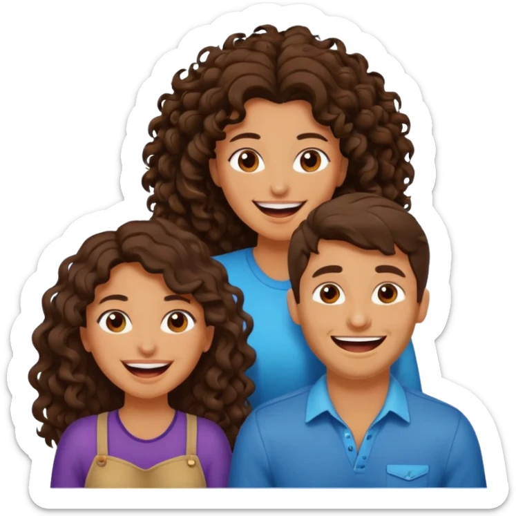 two people. one woman with long curly dark brown hair. one man with brown hair that goes up. they are laughing sticker