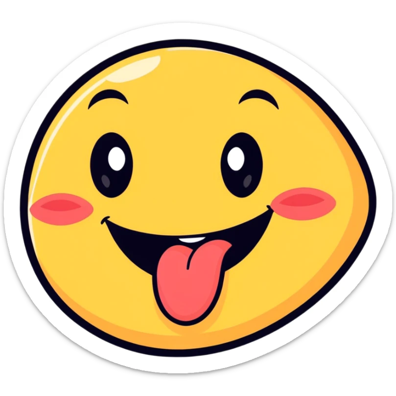 dirty, filthy, gross laughing emoji with fake eyes and dirty tongue, cartoon style sticker