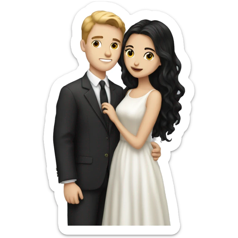 White boy with short brown hair couple kiss white girl with long black hair sticker