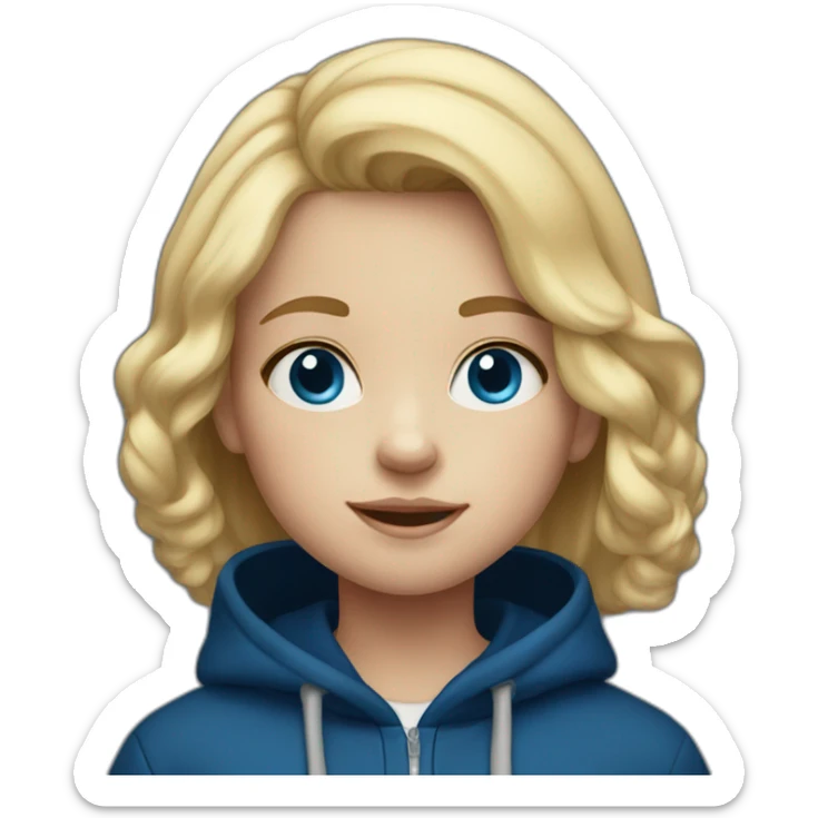 6 year old girl with blonde hair and blue eyes in a dark blue hoodie sticker