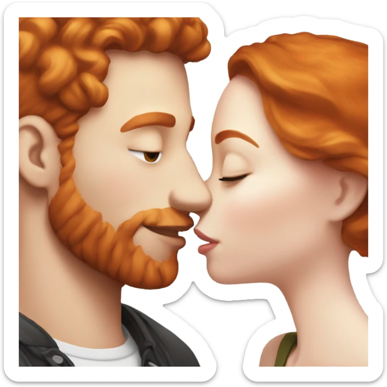 redhead model, kissing her boyfriend, pale skin, black hair sticker