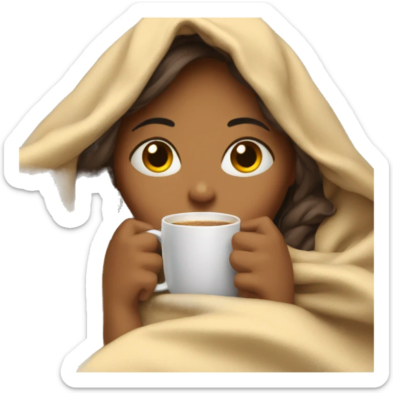 girl inside a blanket sipping coffee eyes closed sticker