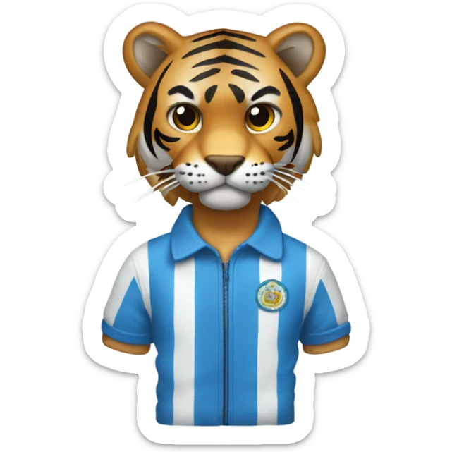 Un tigre blanco con rayas y cabello azul usando ropa del juego del calamar sticker