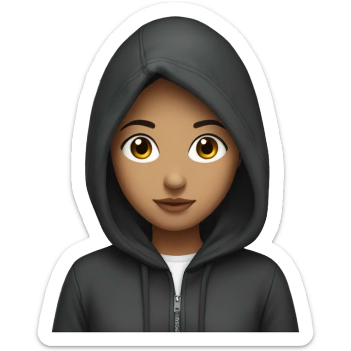 Pretty girl with black hair and wearing a hoodie  sticker
