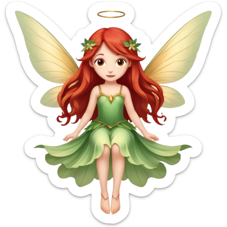 Une magnifique fée mignonne avec  de belles ailes une magnifique robe naturelle avec de très long cheveux roux avec des yeux marrons de belle jambe qui vole  sticker