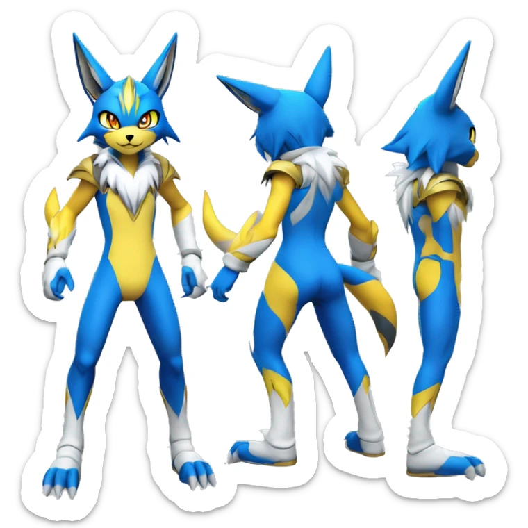 Shiny Colorful Anthro Edgy Cool Sonic-Zeraora-Renamon-Pokémon-Fakémon with shiny blue markings Full Body Detailed High Quality  sticker