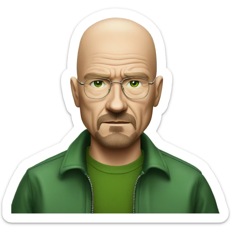 Generate walther white from breaking bad season 5 where he was wearing green shirt sticker