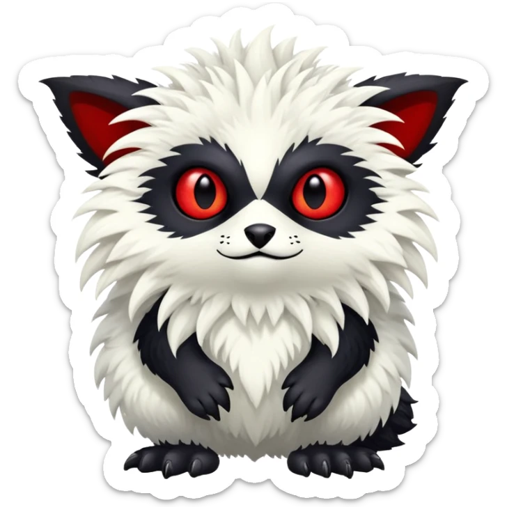 a white exotic edgy vernid-fionbr-Fakémon-creature, with black belly and red eyes, full body sticker
