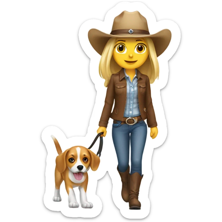 Blonde girl walking a beagle with a cowgirl hat on  sticker