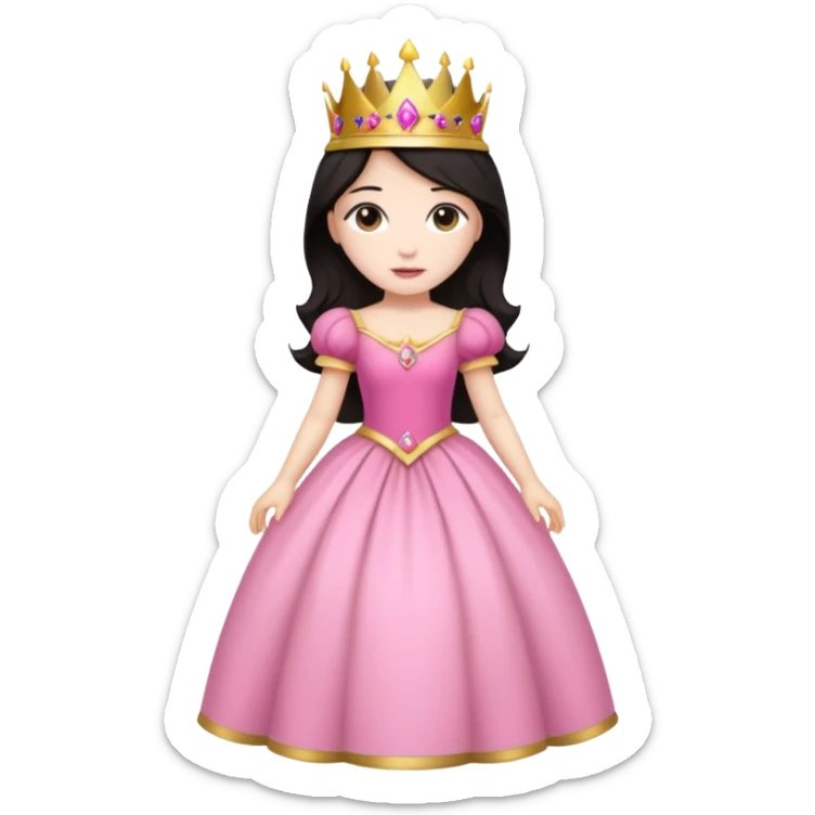 chica vestida de princesa con vestido rosa , piel blanca , pelo oscuro, corona dorada, cuerpo entero sticker