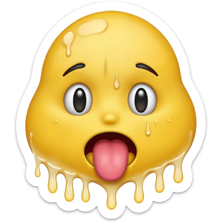 Generate a distressed and sweaty emoji with white tears dripping off of its tongue sticker