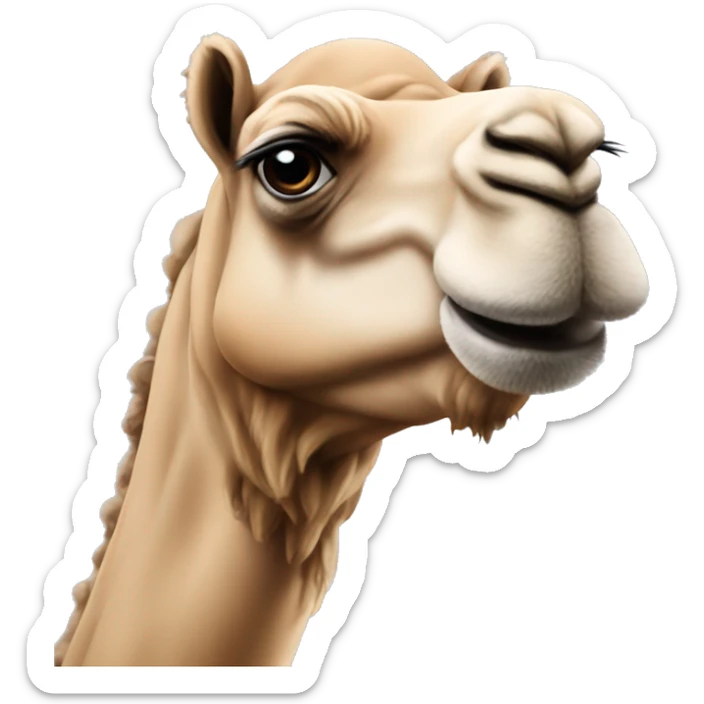 Camel make it cartoon and Let him look at the screen and show two handed and jus showed the upper part of body showed with two hand raised to his head sticker