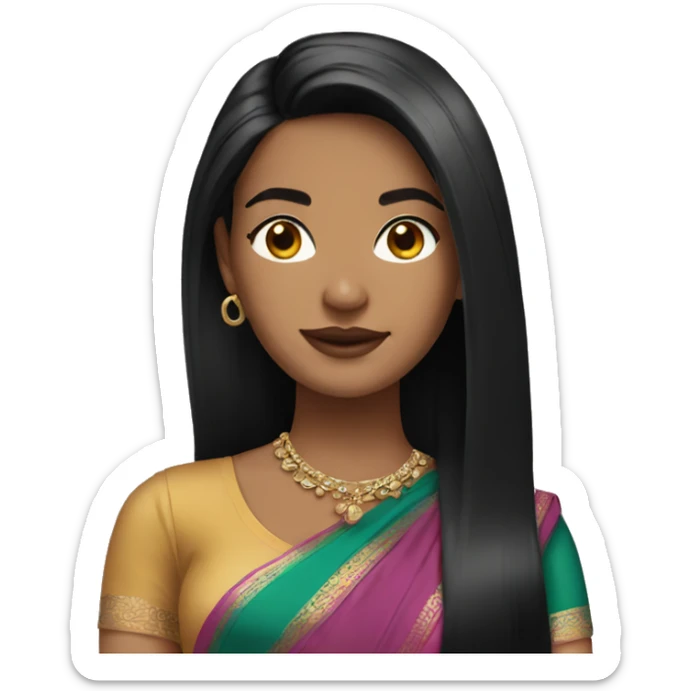 Light skin with black straight hair wearing saree sticker