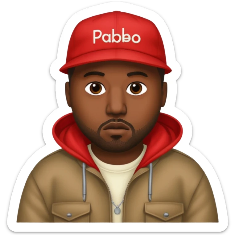 Kanye West in the style of Apple emoji, wearing a Life of Pablo tour outfit. sticker