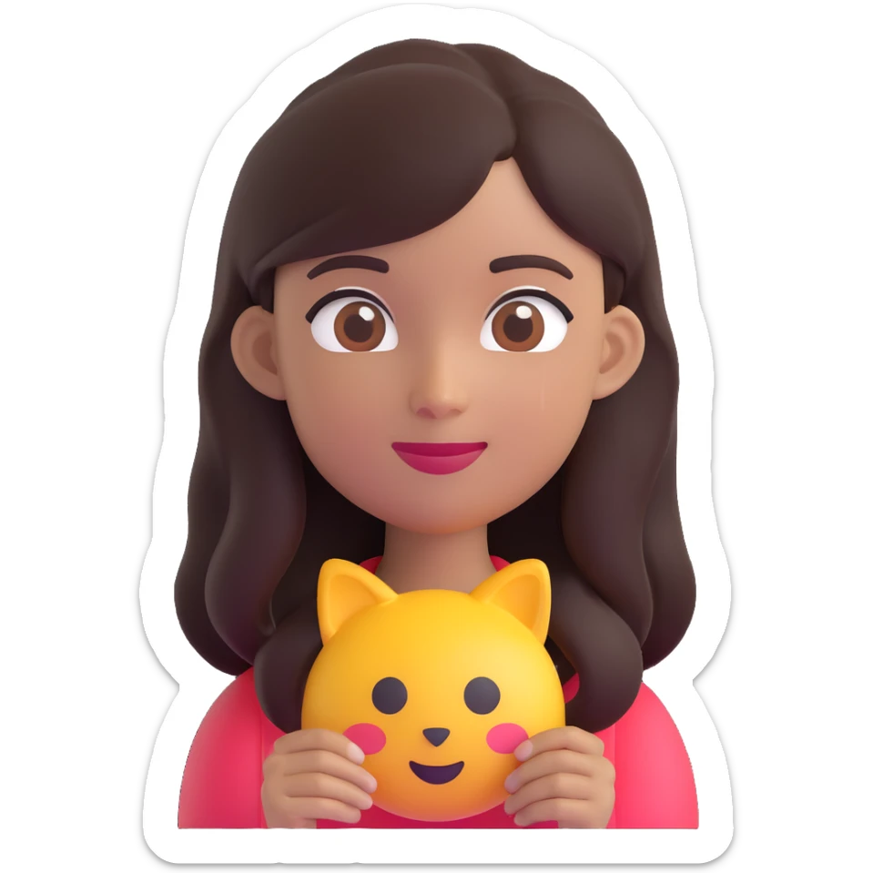 young woman with dark hair and medium skin, 3D emoji style sticker