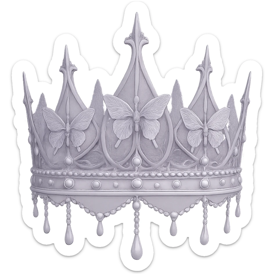 gothic crown in pale lavender with pearl accents and butterfly motifs, soft and haunting sticker