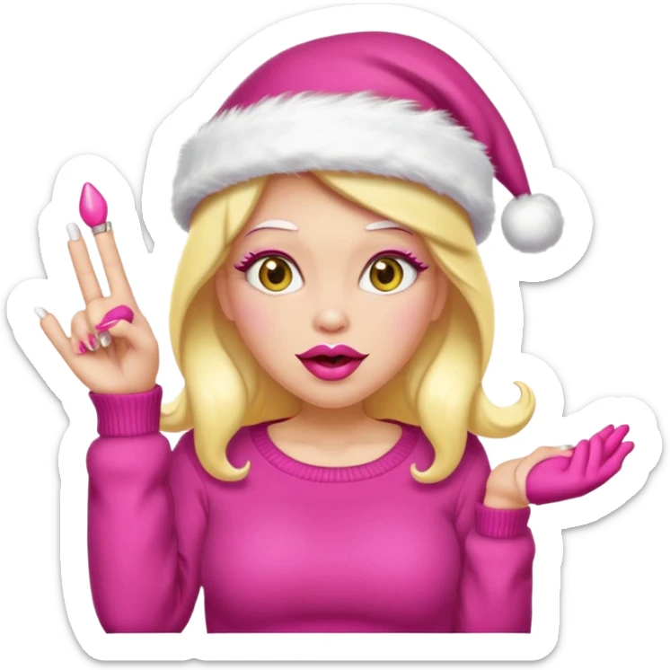 Sassy, cunty, girly Santa emoji with big lips, fake nails, pink sweater, and a pink santa hat (similar emoji style to uploaded). Yellow emoji. sticker