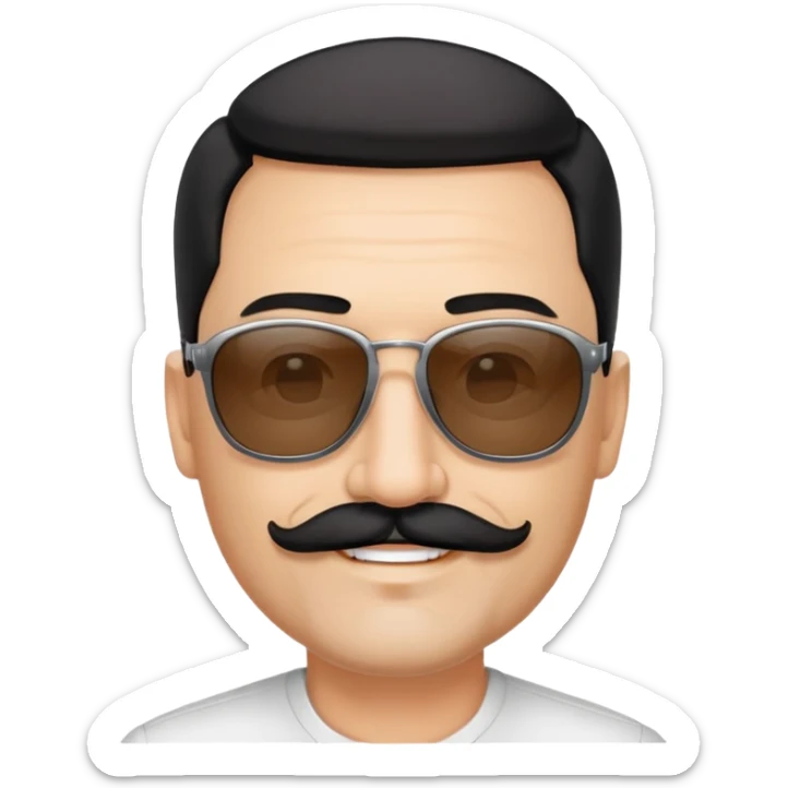đàn ông 50 tuổi, da trắng, có râu ria đen. đeo kính đen, mắt kính trong suốt, tóc đen ngắn, cười mỉm sticker