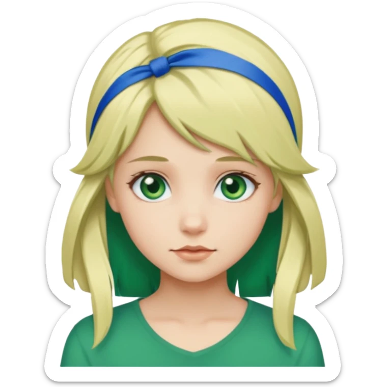 blonde girl with green color hair ribbon sticker