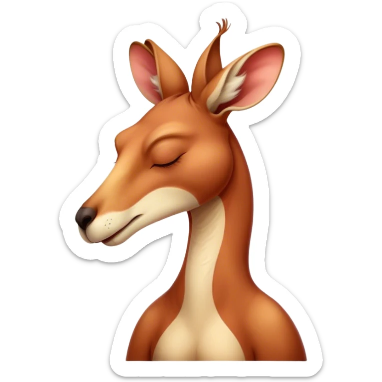 Cinematic Cute Yawning Adult Red Kangaroo Portrait Emoji, Head tilted slightly with a dramatic, wide-open yawn, showcasing a sturdy, reddish form with a distinct camel-shaped head, a relaxed elongated snout, and sleepy, half-closed eyes, Simplified yet irresistibly adorable features, highly detailed, glowing with a soft, cozy outback glow, high shine, relaxed yet expressive, stylized with a dash of whimsical charm, soft glowing outline, capturing the essence of a drowsy yet affectionate kangaroo that appears ready to stretch and yawn its way out of the screen! sticker