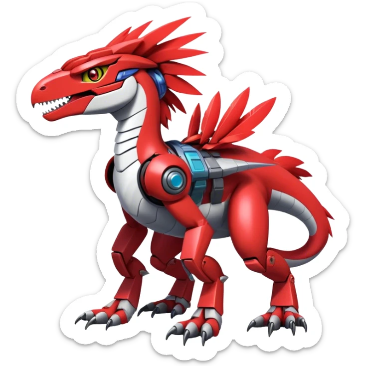 Furry feather-mane Cool Edgy Futuristic shiny colorful Digimon-Fakemon-Guilmon-Velociraptor-Mecha full body   sticker