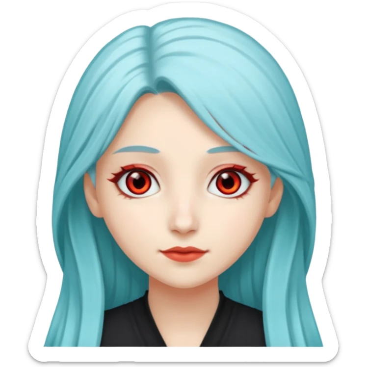 Long Cyan Haired Light Red Eyes White Skin Arabic American Girl Named Zackie Hatzune Kubota sticker