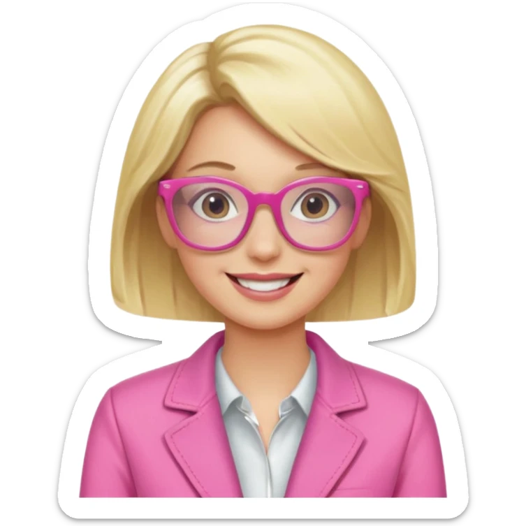 Happy blond woman in pink jacket and pink glasses sticker