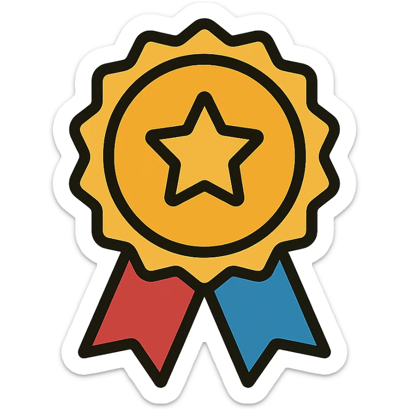 vector icon of a seal of trust with gold and colorful elements, elegant and minimalist flat design, isolated on white background, award badge style, 2D flat vector, trending icon look, soft shadows, no text, perfect for commercial use sticker