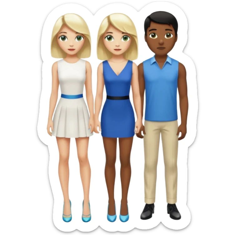 Prince, black hair, body, legst, blue eyes, shoes, woman blonde hair, green eyes, sexy white short sleveless dress, shoes sticker