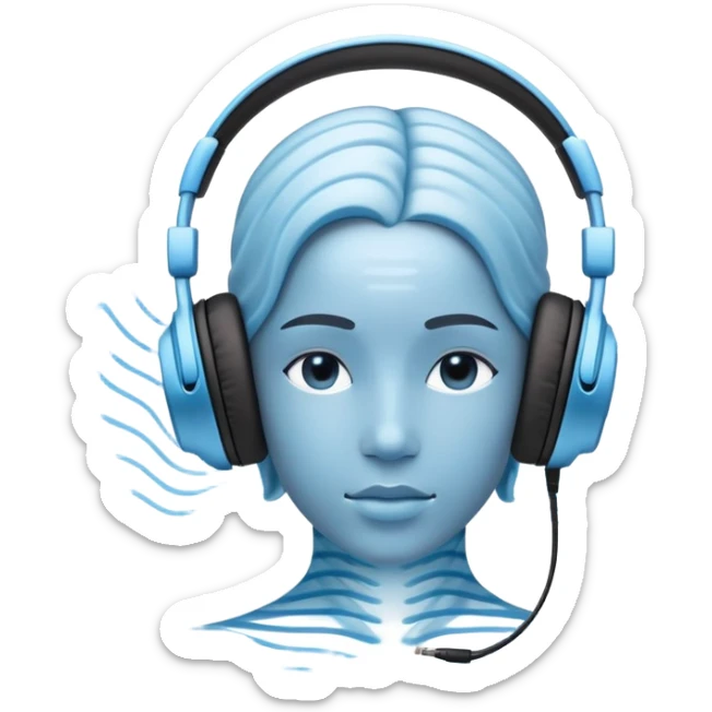 a living being made of sound waves listening to music with headphones sticker