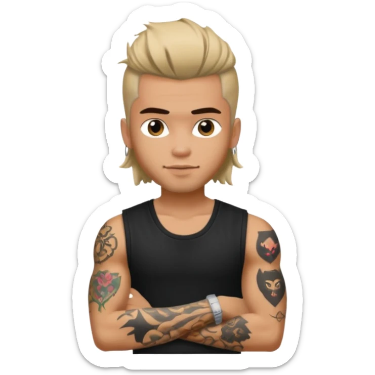 a pretty bratz guy with mullet and a sleeveless black top with tattoos on arm sticker