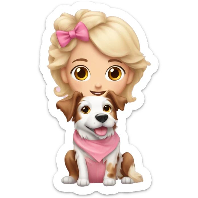 Girl blondy whith dog border collie red merle and pink nouse sticker