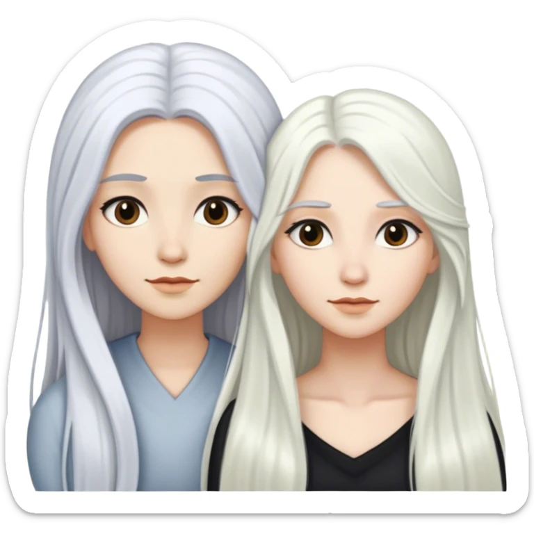 two female one with white long hair and one with black long hair sticker