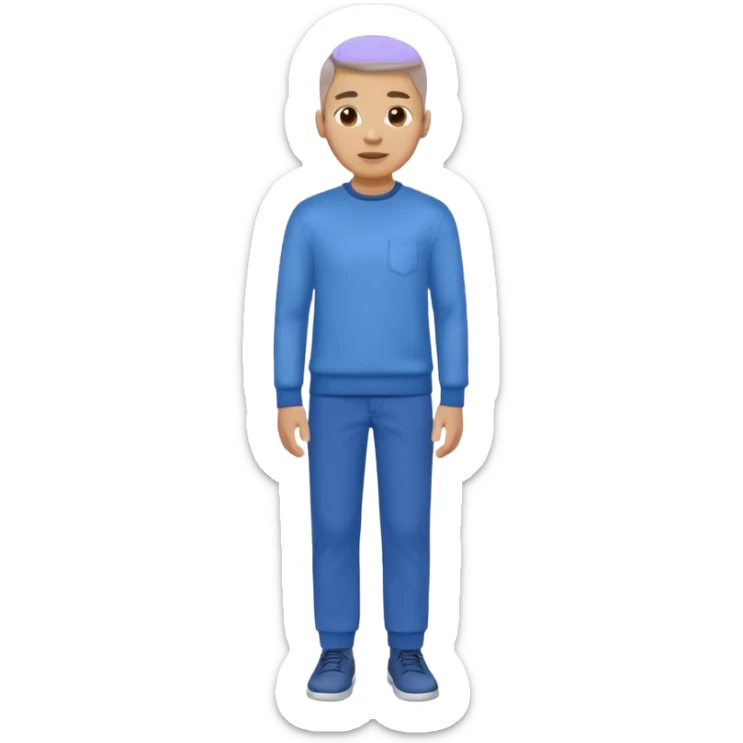 man in blue jumper with a shirt underneath and blue chinos trousers sticker