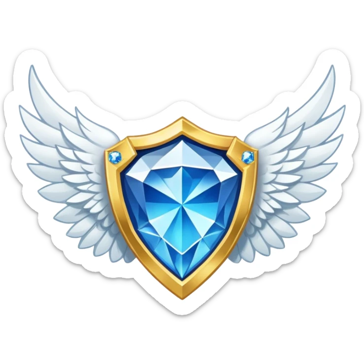 Gold shield with white wings, a big blue diamond in the center and VIP label sticker