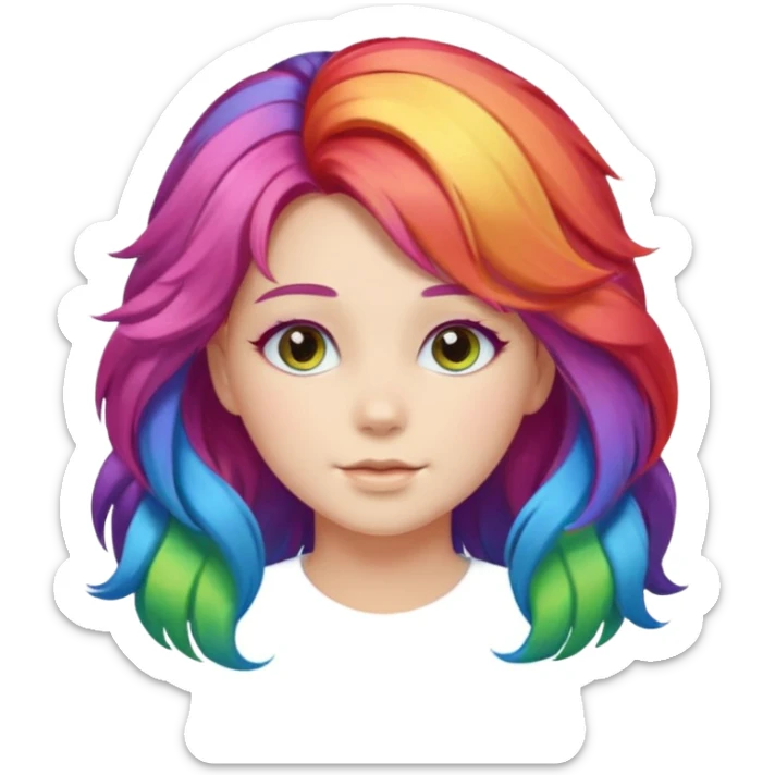 Young woman, fluffy voluminous hair in rainbow colors sticker