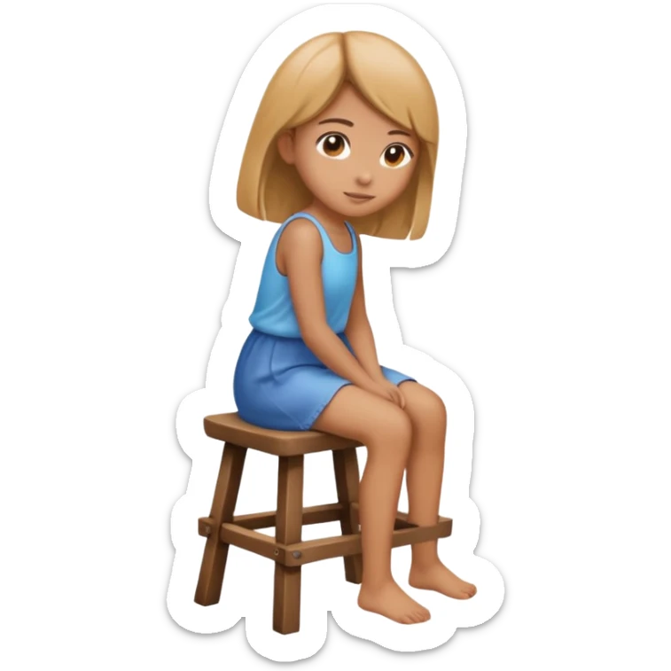 A vector emoji icon of a young girl sitting on a simple wooden stool. She is facing away from the viewer, with her back fully towards us sticker