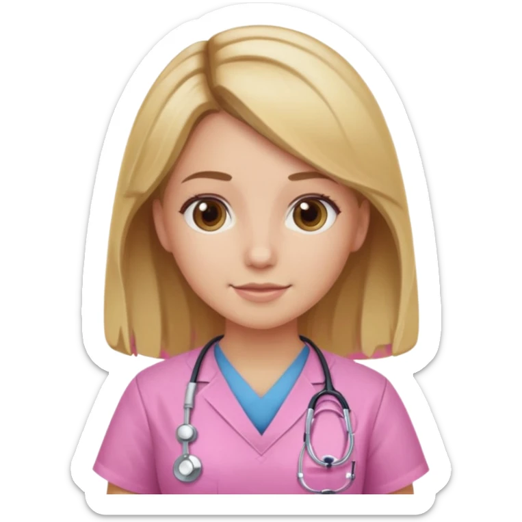 Brown to blonde ombré hair nurse in pink scrubs sticker