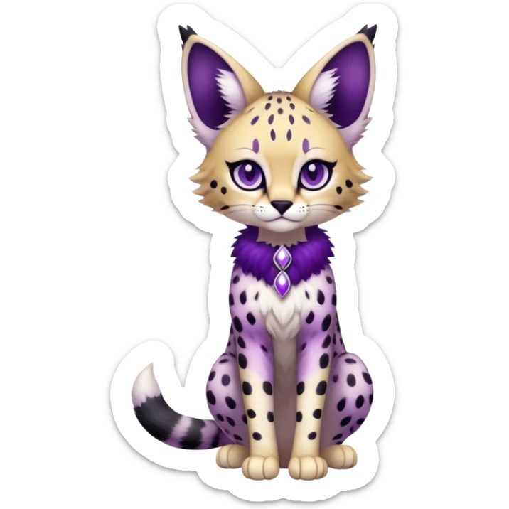 Kawaii Cute Edgy Black Purple White ethereal Serval-Fionbri-Vernid full body sticker
