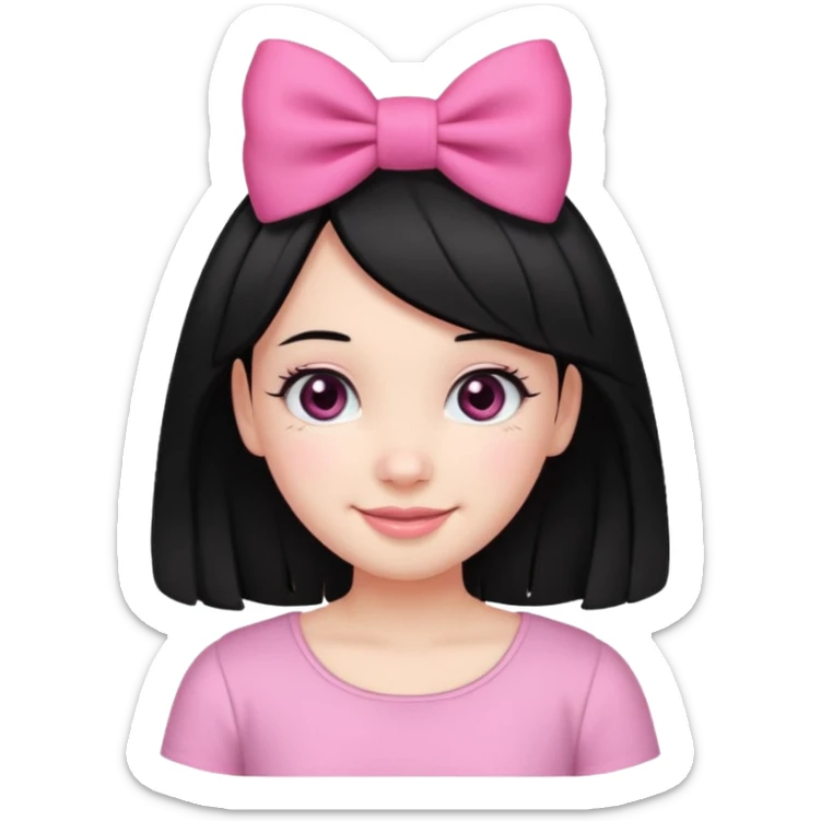 Girl with cute black  eyes  and black hair and pink bow in her side of her hair sticker