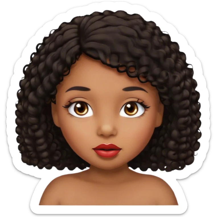 Glamourous, brown skin tone, very beautiful toddler, with big plump lips, long long lashes, black curly smooth short hair, brown eyes sticker