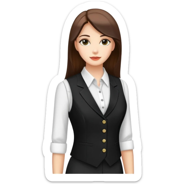 black formal women's vest with feminine cut, 3 buttons, tailored for women, sleeveless garment only sticker